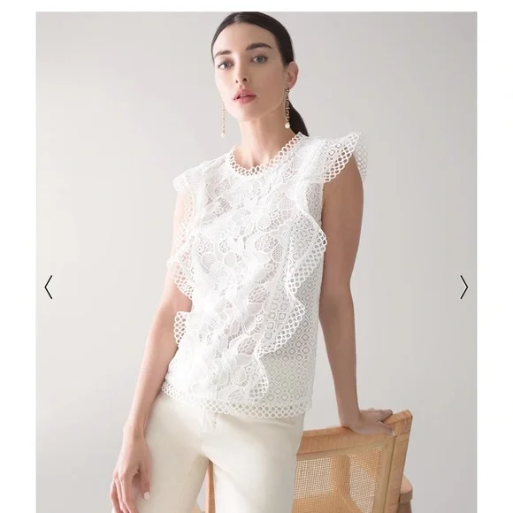 NWT WHBM RUFFLE AND LACE SLEEVELESS TOP - Size 4 - Picture 1 of 9